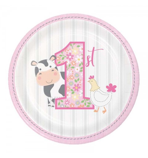 Kit n.22 fattoria 1 anno rosa - set festa per 8 bambini