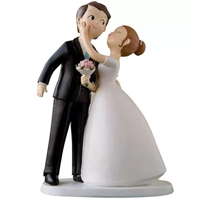 Cake topper sposi bacio sulla guancia