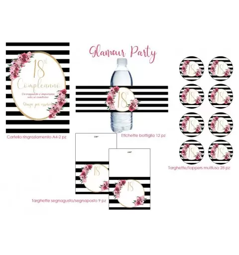 Festa di carta glamour da personalizzare etichette adesivi 30 anni 40 anni