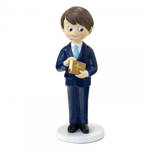 Cake topper bambino smoking blu e Bibbia Prima Comunione