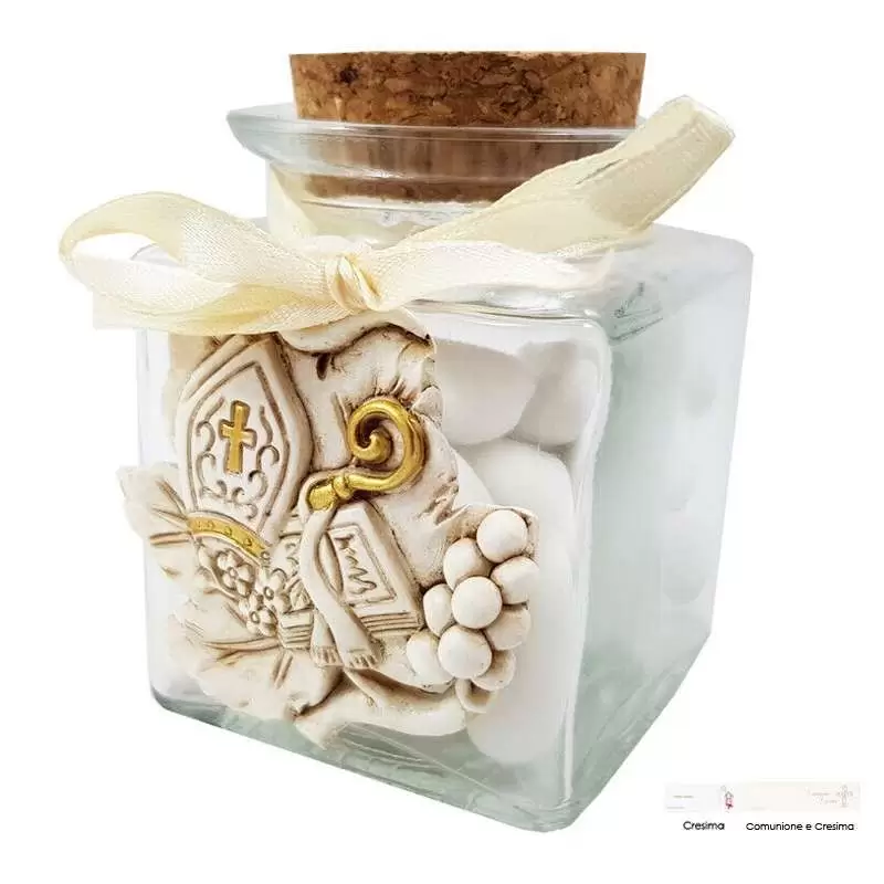 Barattolini di vetro con decorazione Cresima bomboniere - 12 pz