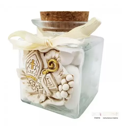 Barattolini di vetro con decorazione Cresima bomboniere - 12 pz