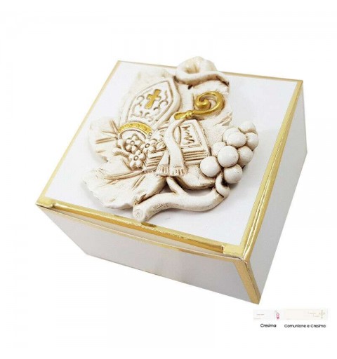 Scatolina bianca e oro con decorazione Cresima bomboniere - 12 pz