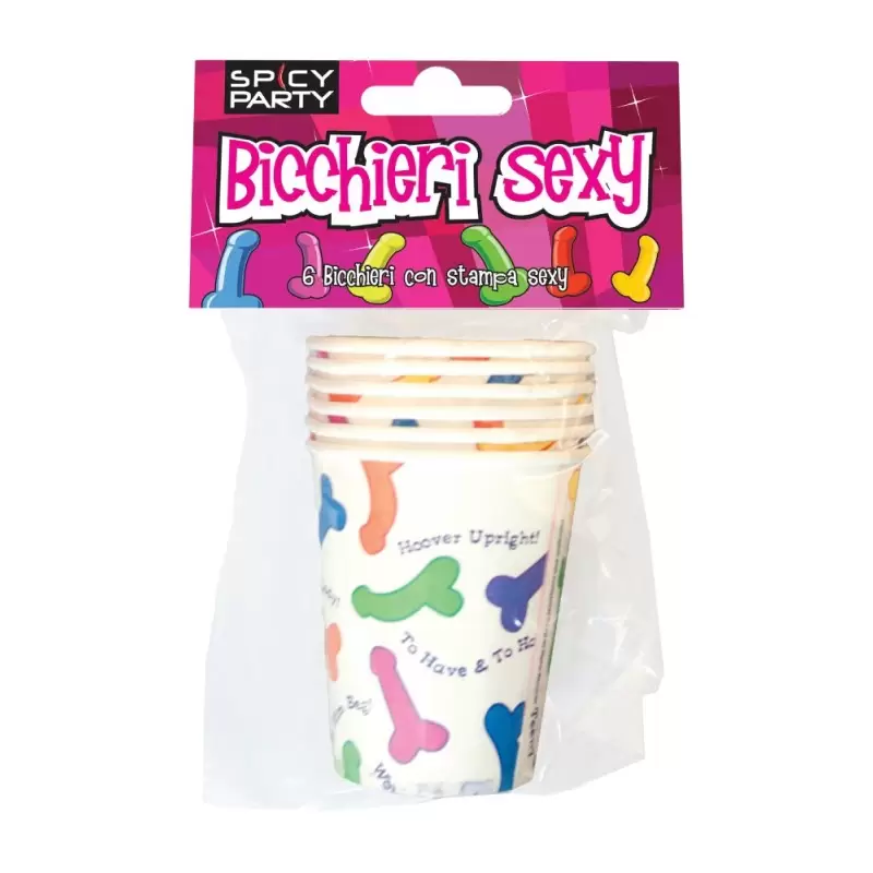 6 BICCHIERI CARTA CON DISEGNO PENE  