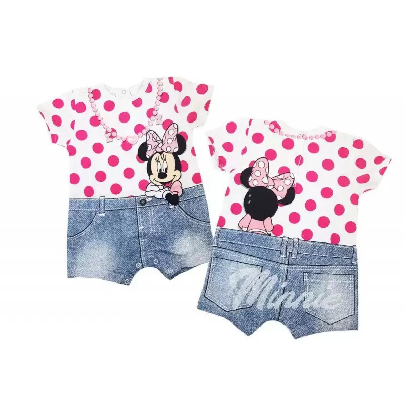 Maglietta e pantaloncino Minnie effetto jeans fucsia