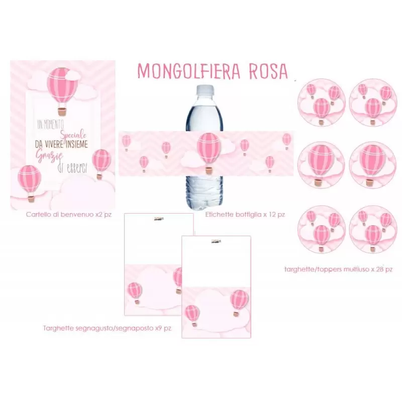 Festa di carta mongolfiera rosa - etichette e adesivi