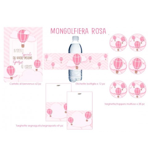 Festa di carta mongolfiera rosa - etichette e adesivi