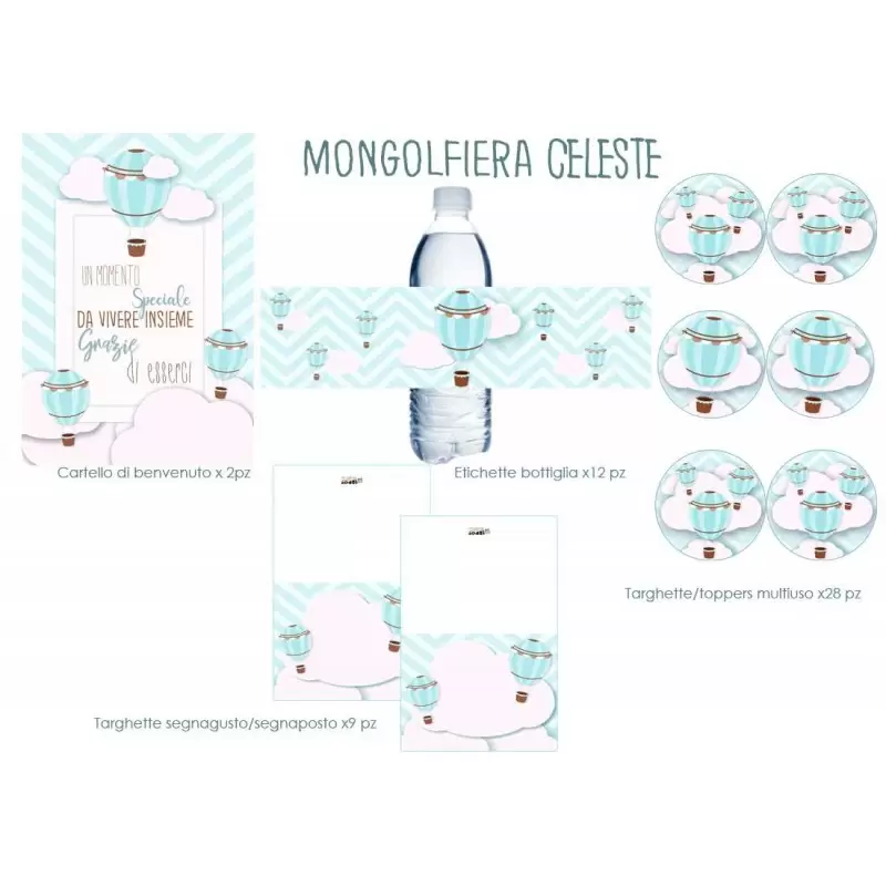 Festa di carta mongolfiera celeste - etichette e adesivi