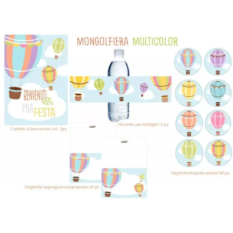 Festa di carta mongolfiera multicolor - etichette e adesivi