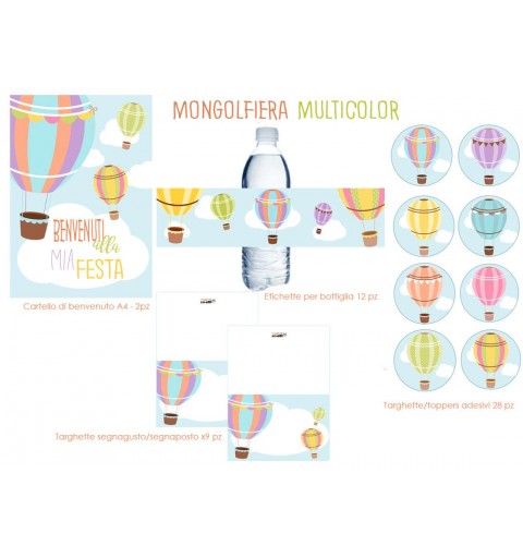 Festa di carta mongolfiera multicolor - etichette e adesivi