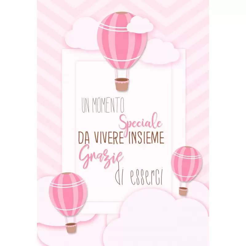 Cartellone di benvenuto mongolfiera rosa