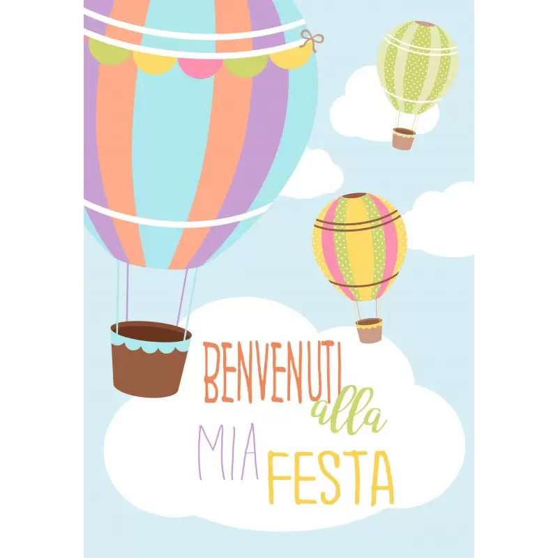 Cartelloni benvenuto mongolfiere multicolor