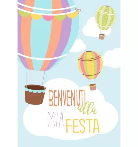 Cartelloni benvenuto mongolfiere multicolor