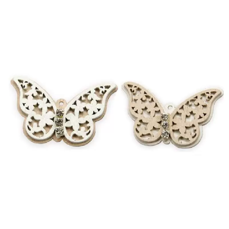 Farfalla di legno con strass - 24 pz