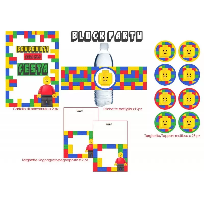 Festa di carta Lego Block party - etichette e adesivi