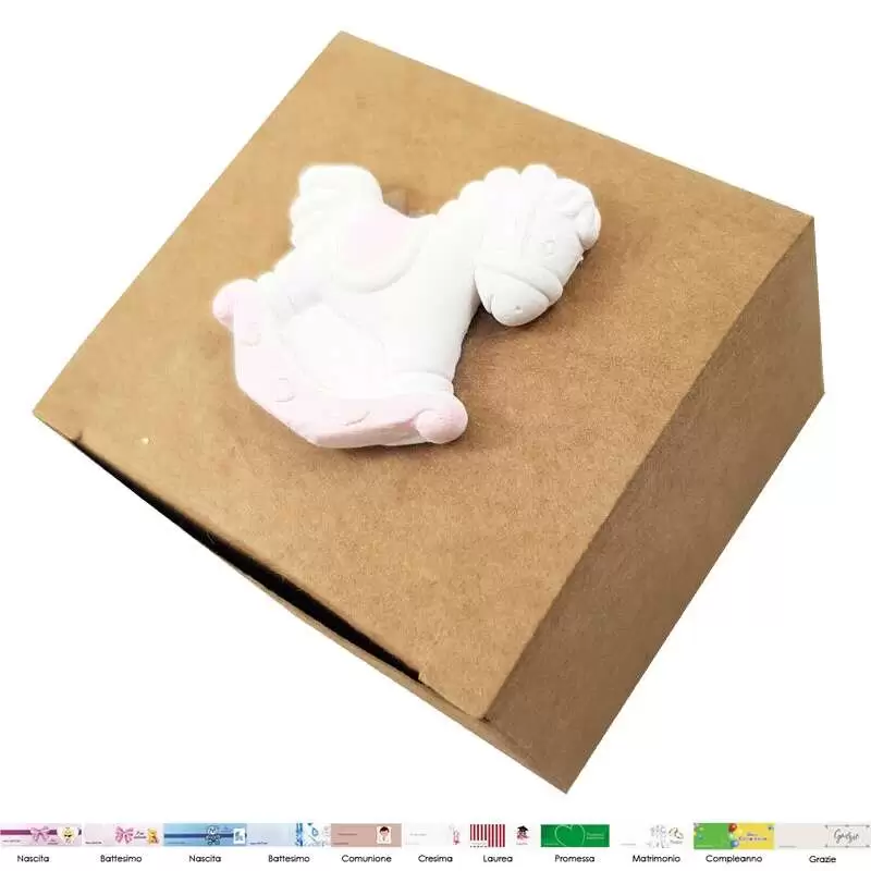Gessetti cavalluccio a dondolo rosa con scatoline avana - 10 pz