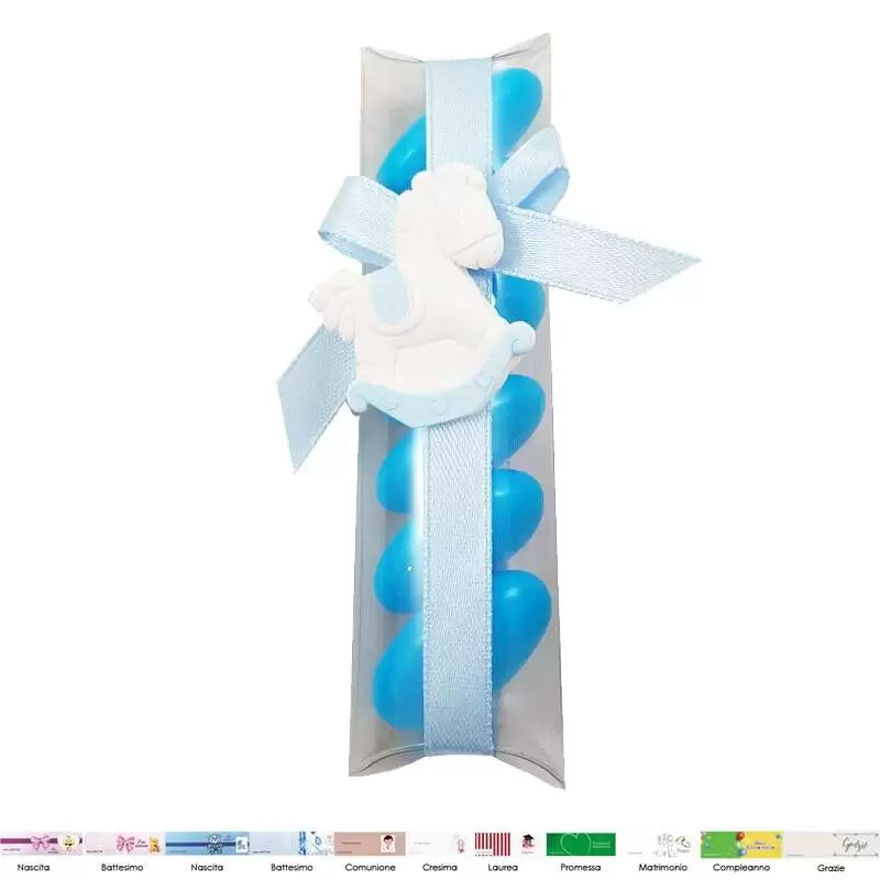 Bomboniere cavalluccio a dondolo gessetto celeste bambino