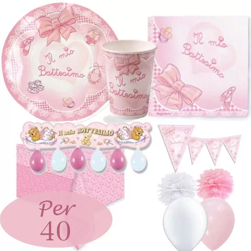 KIT N.46 BATTESIMO FIOCCO ROSA - COORDINATO TAVOLA