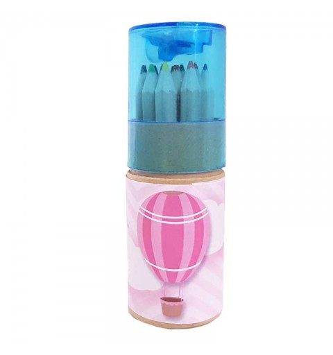 Pastelli colorati cilindro mongolfiera rosa - 10 pz