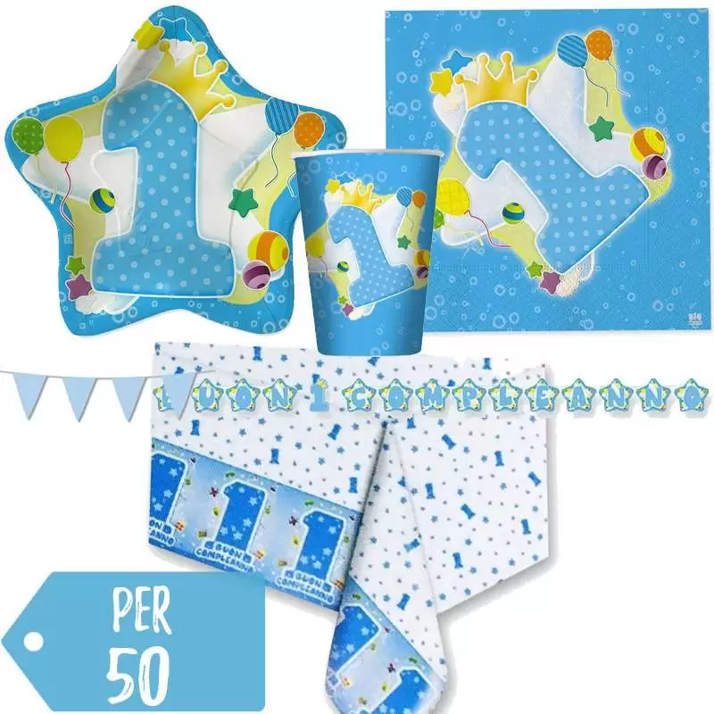 KIT N 17 - COORDINATO PRIMO COMPLEANNO 1 ANNO STELLA CELESTE