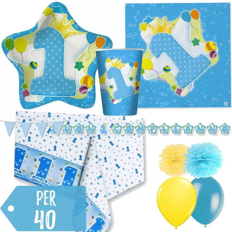 KIT N 46 - COORDINATO DECORAZIONI COMPLEANNO 1 ANNO STELLA CELESTE
