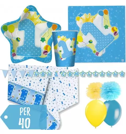 KIT N 46 - COORDINATO DECORAZIONI COMPLEANNO 1 ANNO STELLA CELESTE