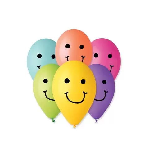 100  PALLONCINI IN LATTICE CON GRAFICA " SMILE " COLORI ASSORTITI FACCINE