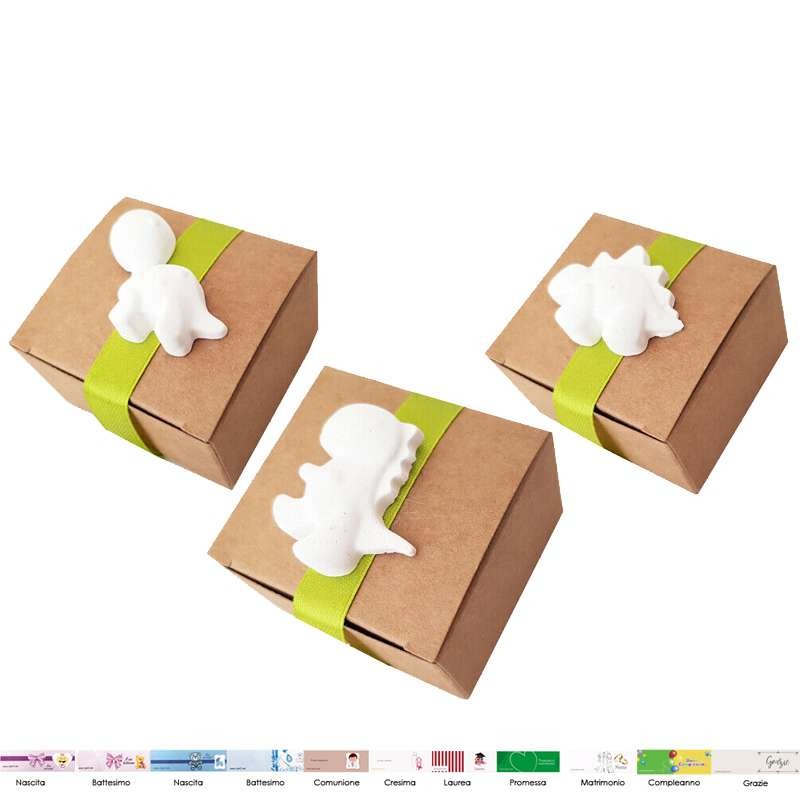 Graziose scatoline confetti Battesimo, modello DINOSAURO per bimbo