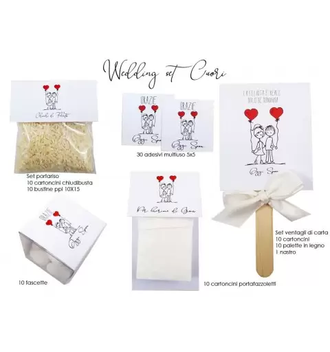 Set di carta matrimonio cuori - etichette adesivi portariso ventagli