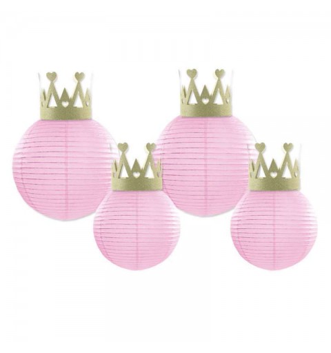 Lanterne rosa con corone oro glitter