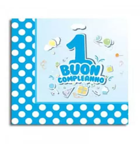 Tovaglioli buon primo compleanno celeste pois