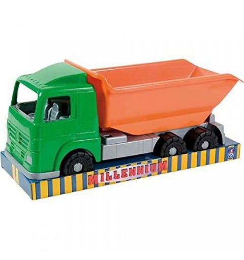 Camion verde e arancione ribaltabile