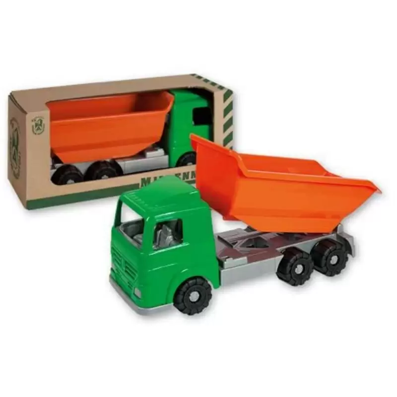 Camion verde e arancione ribaltabile