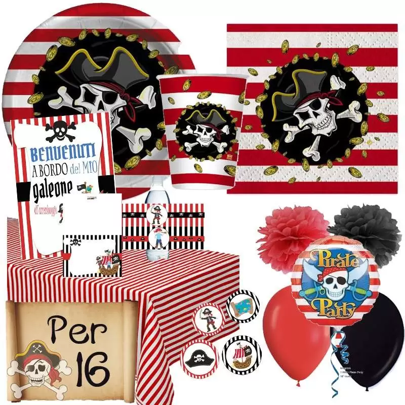 Kit n.70 pirati strisce con festa di carta