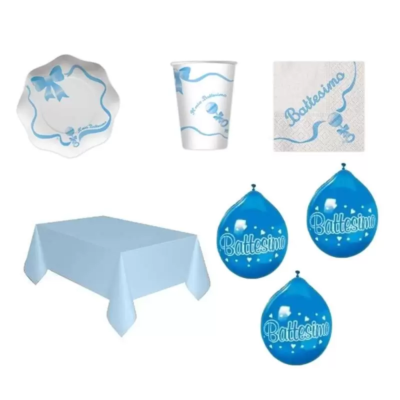 KIT N 8 SET TAVOLA BATTESIMO SONAGLIO CELESTE COORDINATO FESTA EVENTO SACRAMENTO
