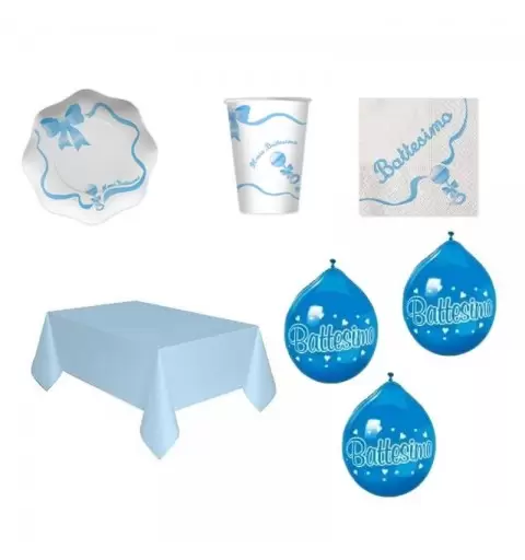 KIT N 8 SET TAVOLA BATTESIMO SONAGLIO CELESTE COORDINATO FESTA EVENTO SACRAMENTO