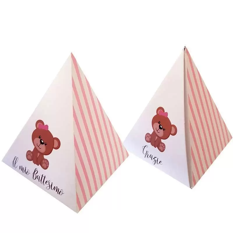 Scatoline a piramide battesimo orsetta rosa portaconfetti - 20 pz