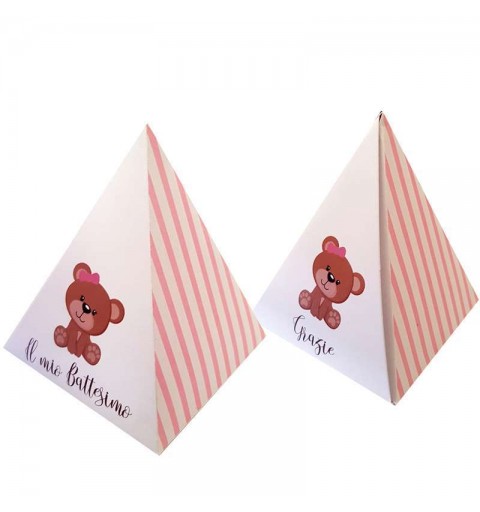 Scatoline a piramide battesimo orsetta rosa portaconfetti - 20 pz