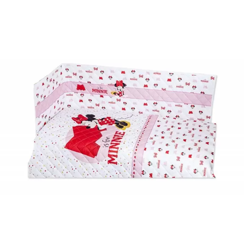 SET CULLA O LETTINO TRAPUNTA E PARACOLPI MINNIE BIANCO ROSA
