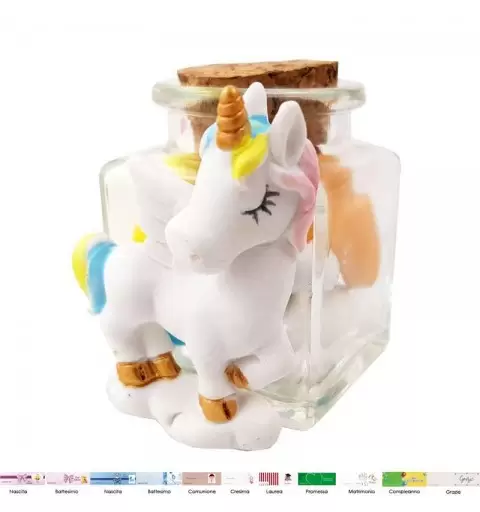 BOMBONIERE UNICORNO MAGNETE CON BARATTOLINO - 12 PZ