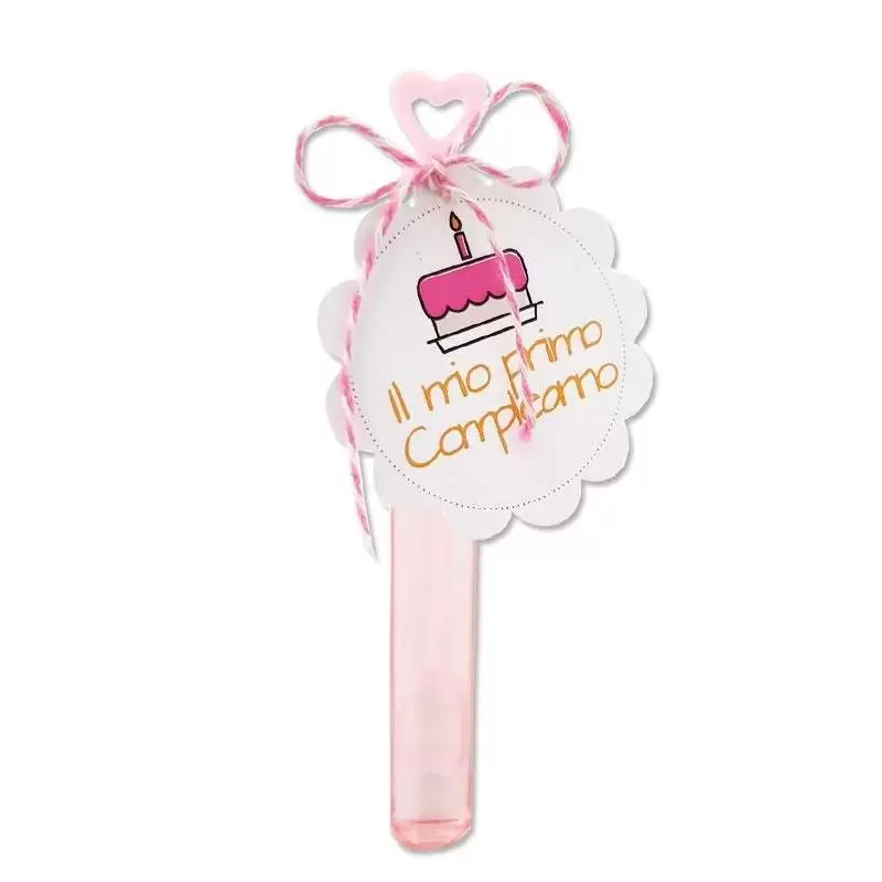 BOLLE DI SAPONE CUORE ROSA PRIMO COMPLEANNO ROSA - 48 PZ