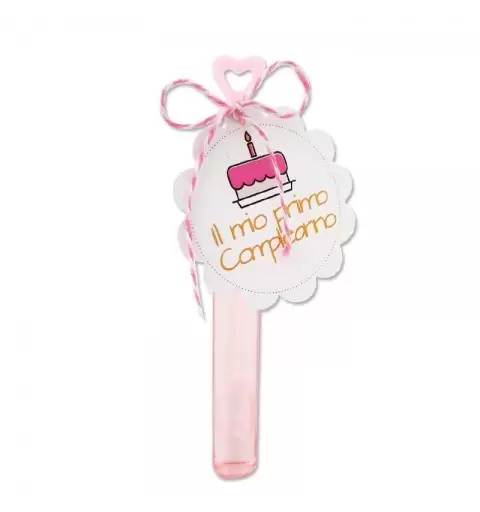 BOLLE DI SAPONE CUORE ROSA PRIMO COMPLEANNO ROSA - 48 PZ