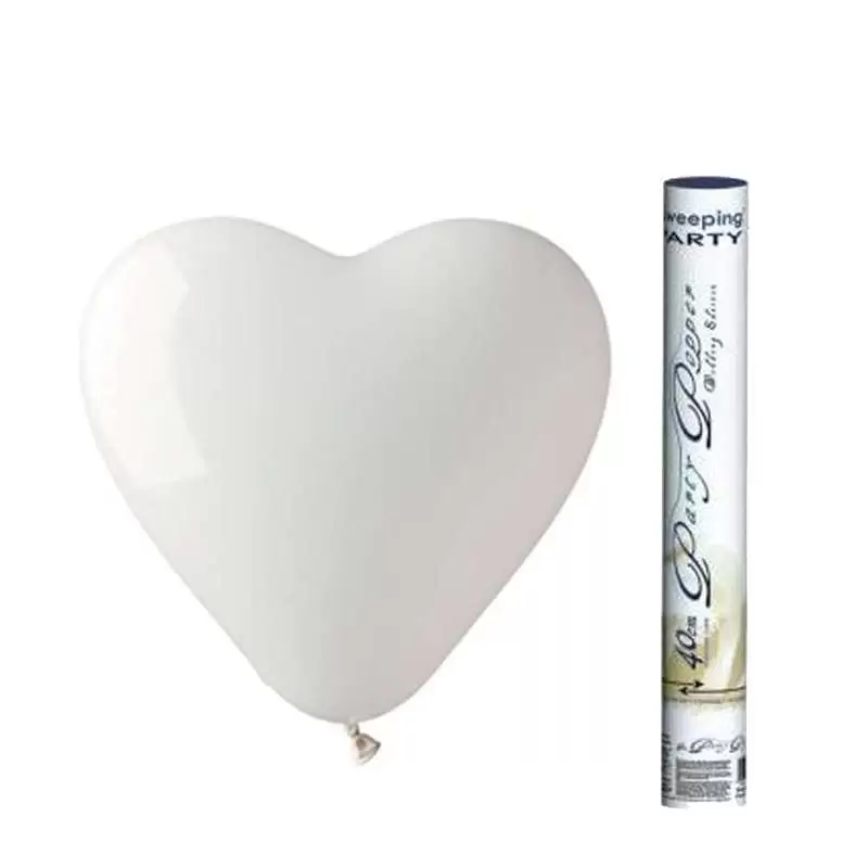 Tubi sparacoriandoli e 100 palloncini cuore bianchi
