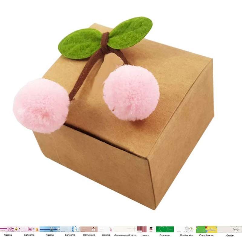 Bomboniere scatoline avana con ciliegie rosa