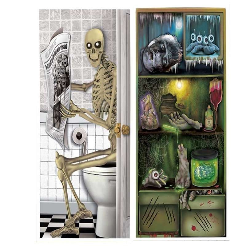 Scheletro 130CM Tuopuda Adesivo porta di Halloween Adesivo per porta di scheletro Poster in plastica Decorazione per feste 76 