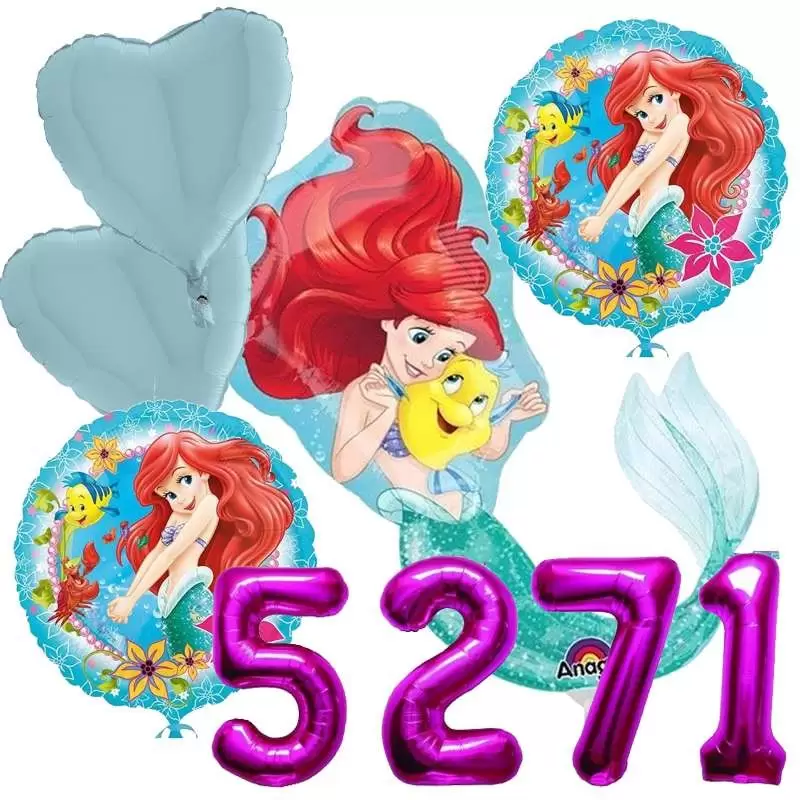 Bouquet Palloncini Sirenetta Ariel + Numero Foil A Scelta