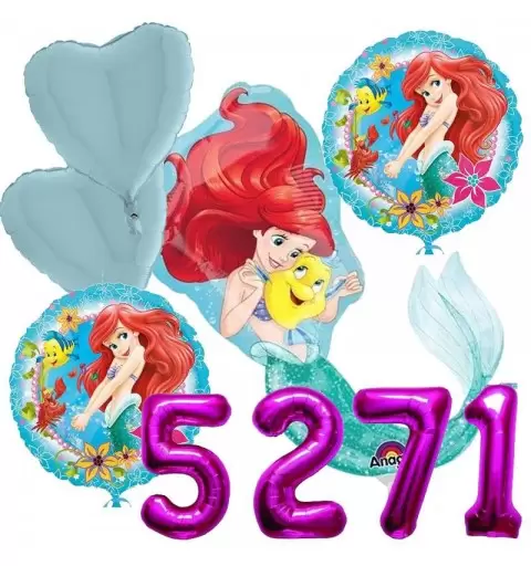 Bouquet Palloncini Sirenetta Ariel + Numero Foil A Scelta