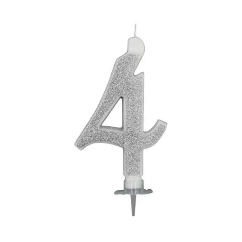 Candelina numero 4 argento glitter