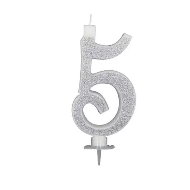 Candelina 5 argento glitter