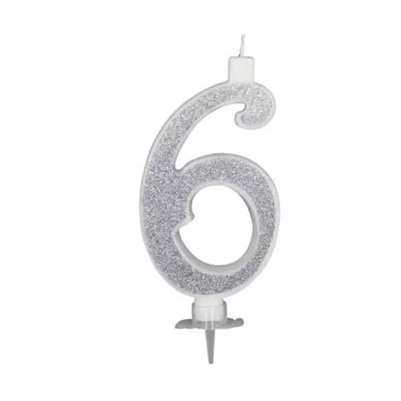 Candelina 6 glitter argento